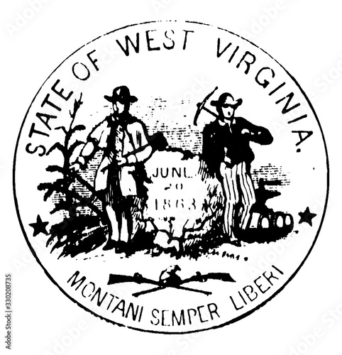 Seal of the state of West Virginia, 1876, vintage illustration