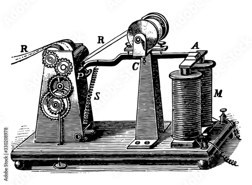 Morse Telegraph Register, vintage illustration.