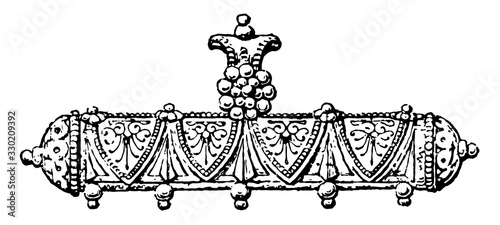 Pendant oblong ornament, vintage engraving.