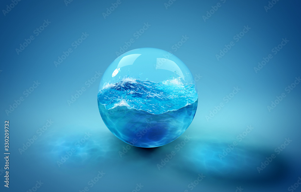 Beautiful background with a ball of water, sea and ocean. 3d illustration, 3d rendering. Beautiful background with a ball of water, sea and ocean. 3d illustration, 3d rendering.
