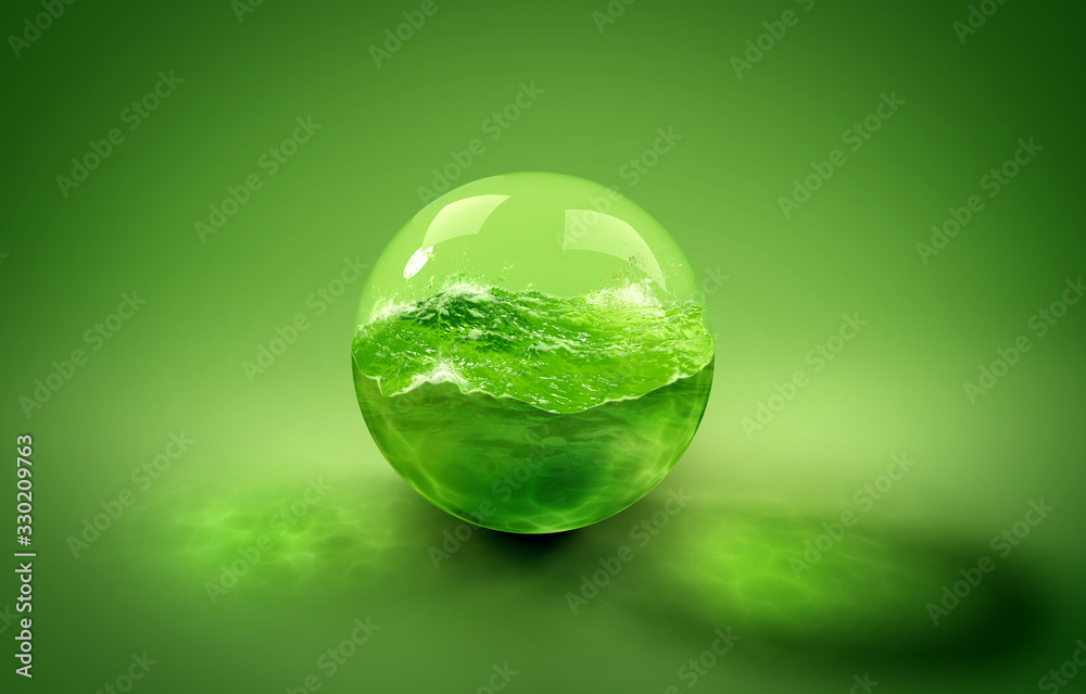 Beautiful background with a ball of water, sea and ocean. 3d illustration, 3d rendering. Beautiful background with a ball of water, sea and ocean. 3d illustration, 3d rendering.