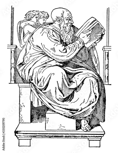Michelangelo, greatest artists of all time,  vintage engraving.