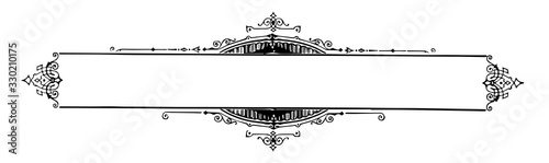 Ornate banner have coown design in the middle of top and bottom of the border, vintage engraving.
