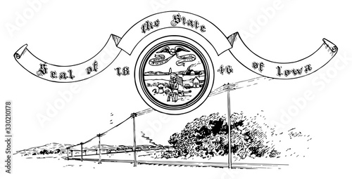 The United States seal of Iowa in 1846, vintage illustration