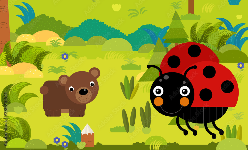 cartoon scene with different european animals in the forest illustration cartoon scene with different european animals in the forest illustration