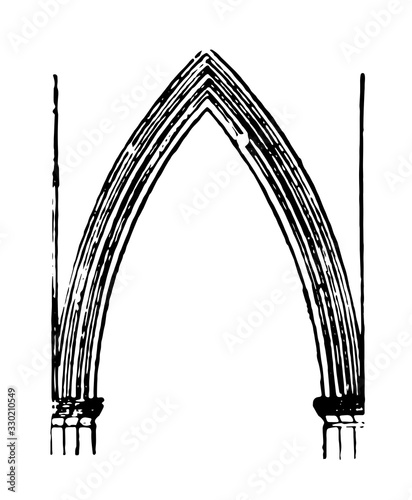 Lancet Arch, acute,  vintage engraving.