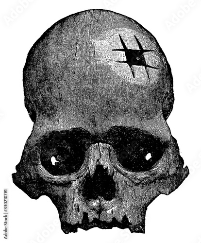 Inca Skull, vintage illustration.