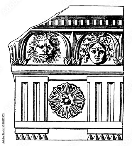 фотографія Roman-Doric Frieze, triglyphs in the Doric order, vintage engraving