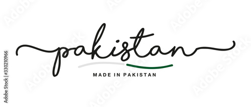 Made in Pakistan handwritten calligraphic lettering logo sticker flag ribbon banner