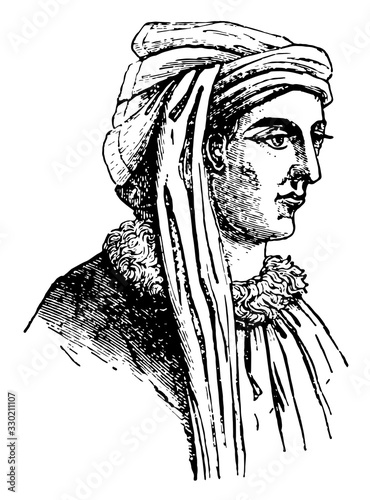 upper part of the scarf when hanging down, vintage engraving.