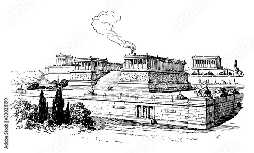 Pergamum, The Great Altar,  vintage engraving.