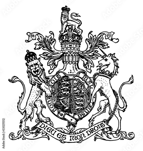 Lion Crest have Lion and unicorn, vintage engraving.
