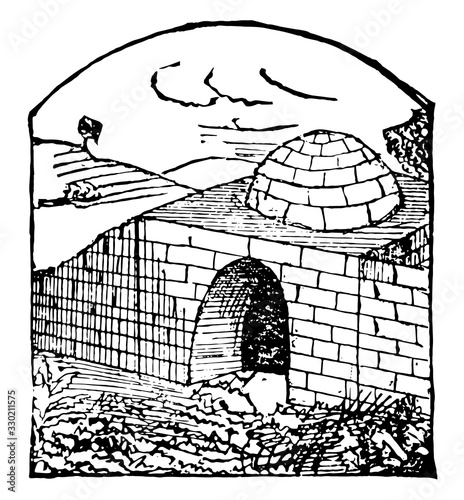 Lime kiln, vintage illustration.