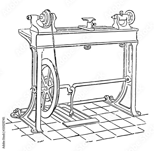 Mechanic Lathe, vintage illustration.