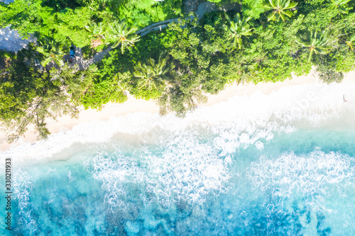 Seychelles beach Mah   Mahe island nature vacation paradise drone view aerial photo