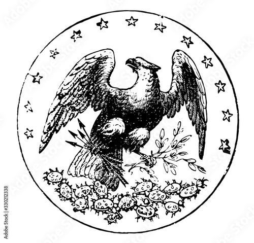 The official seal of the U.S. state of Florida in 1889, vintage illustration