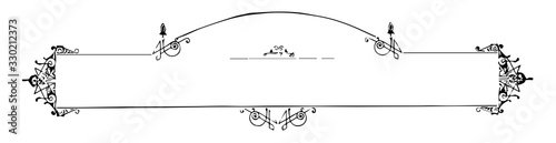 Curved banner have single line border, vintage engraving.