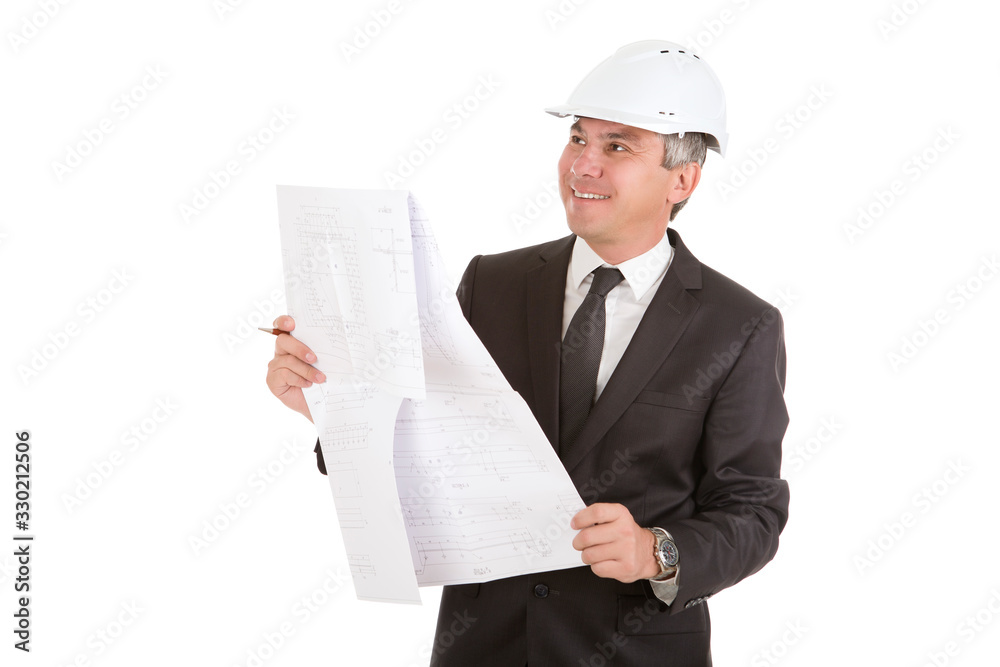 Gray haired architecture analyzing the plans Gray haired architecture analyzing the plans