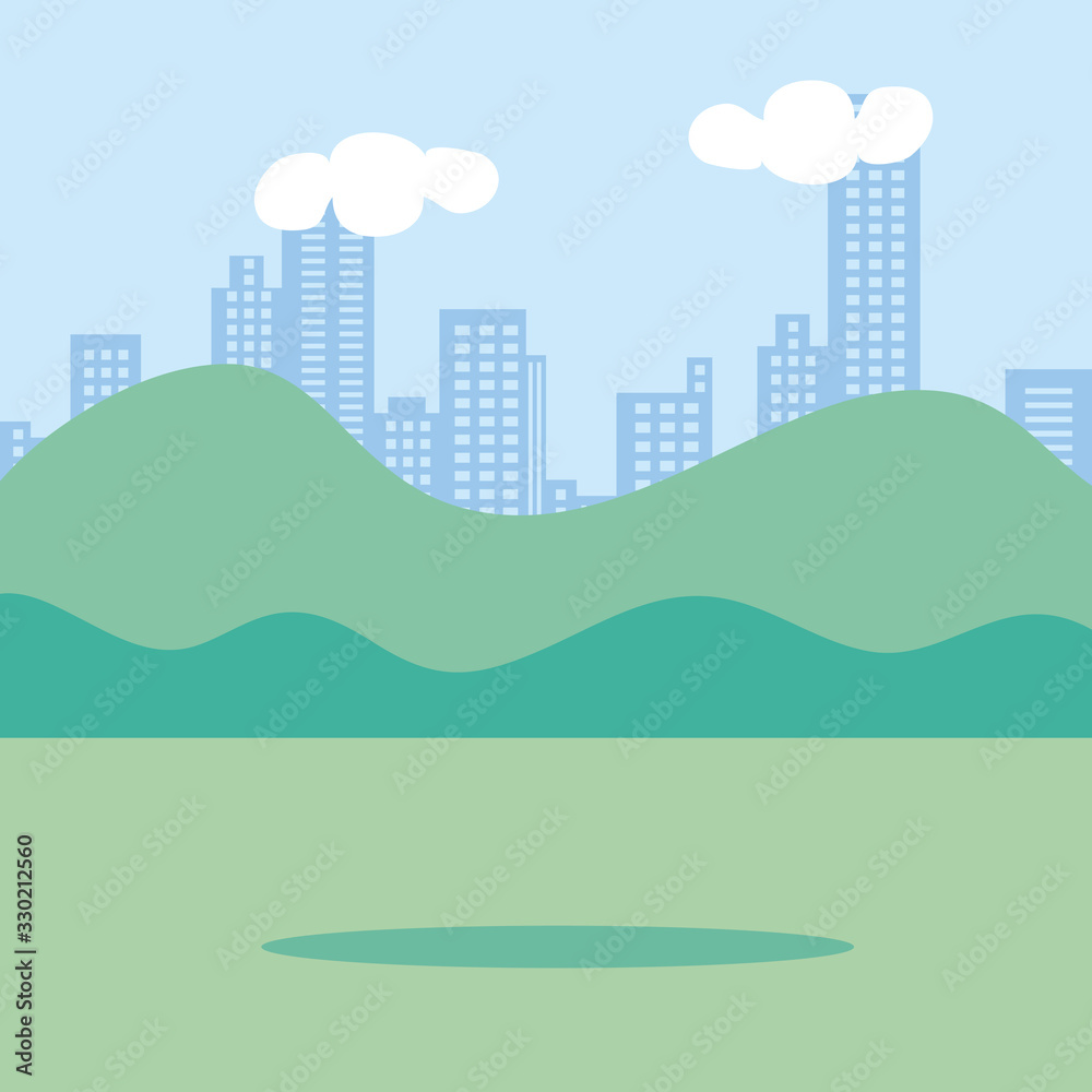 landscape with urban scene icons vector illustration design