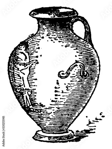 Hydria is a water jaw, its has one handles, vintage engraving.