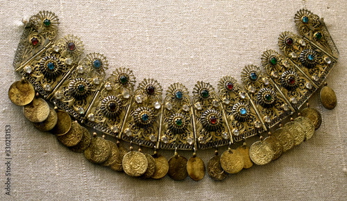 Title: old antique Greek necklace on black background - 19th cenuary