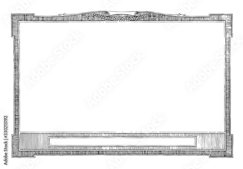 Horizontal Frame with title plate at bottom, vintage engraving.