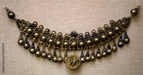 Title: old antique Greek necklace on black background - 19th cenuary