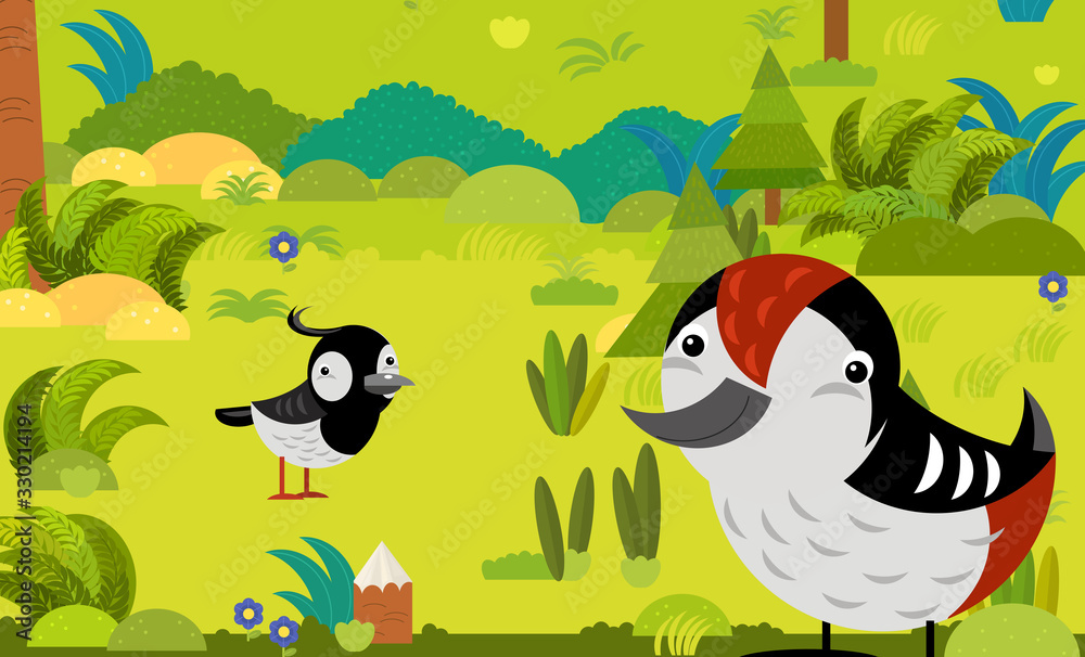 Naklejka premium cartoon scene with different european animals in the forest illustration