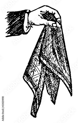 A cloth for the purpose of wiping the face, vintage engraving.