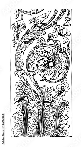 Pilaster Fragment in Villa Medici in Rome, vintage engraving.