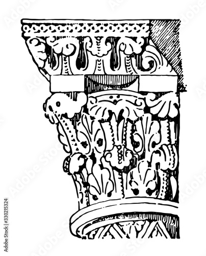 Capital, apophyge,  vintage engraving.