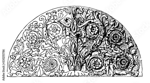 Roman Panel is a Semicircular panel in Court of Mattei Palace, vintage engraving.