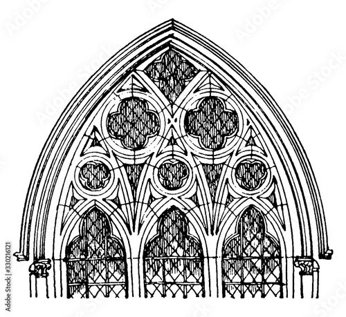 Tracery, Gothic window,  vintage engraving.