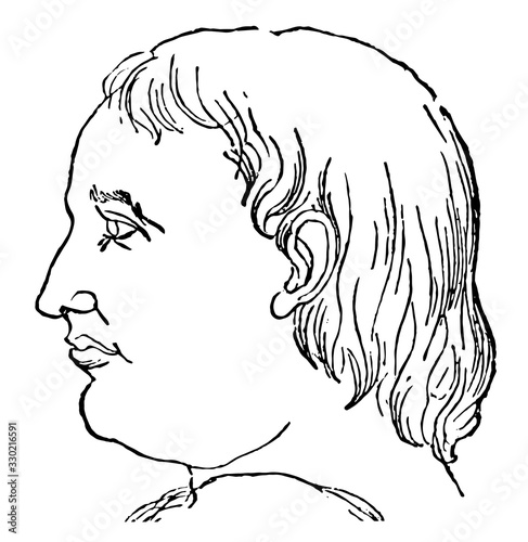 Face turned to the side, vintage engraving.