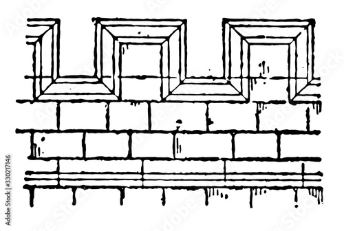 Battlement, arrows, vintage engraving.