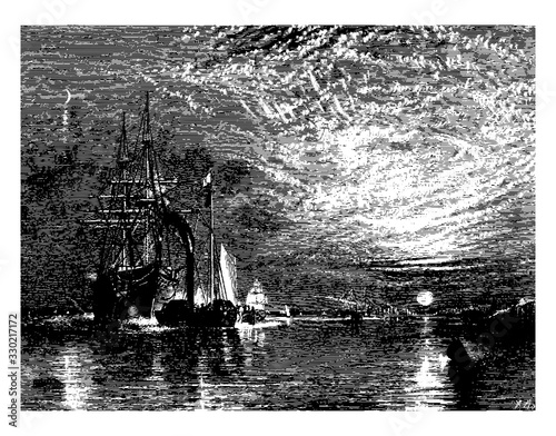 Fighting Temeraire was exhibited in 1839, vintage engraving.