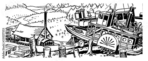 The Steamboat and The Locomotive, vintage illustration