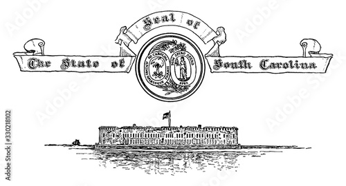 The United States seal of South Carolina, vintage illustration