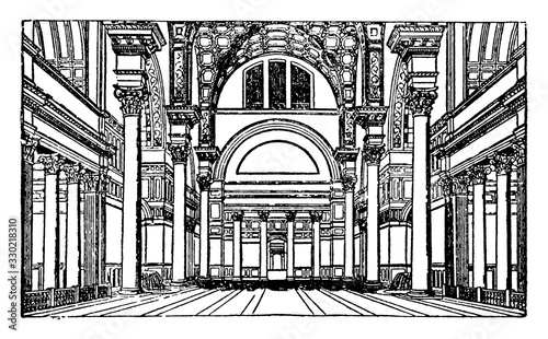 Baths of Caracalla, The ground plan, vintage engraving.