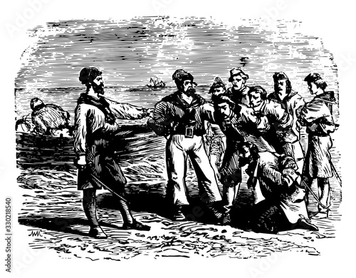 The mutineers ill treating their prisoners, vintage illustration