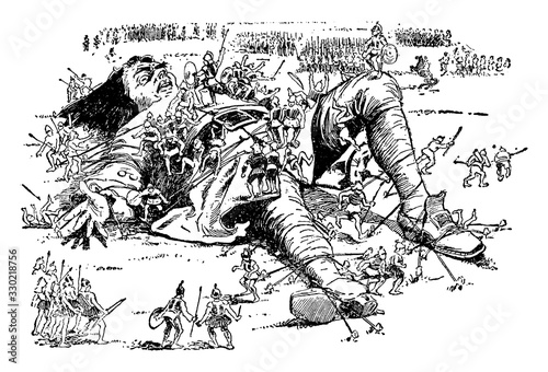 Giant Tied Down, vintage illustration