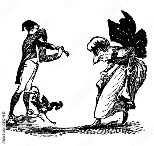 Fiddler Playing, vintage illustration