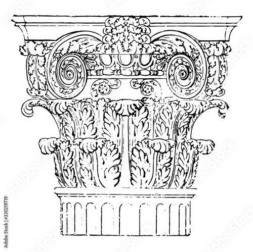 Composite capital,  Roman order was the outcome of the attempt, vintage engraving.