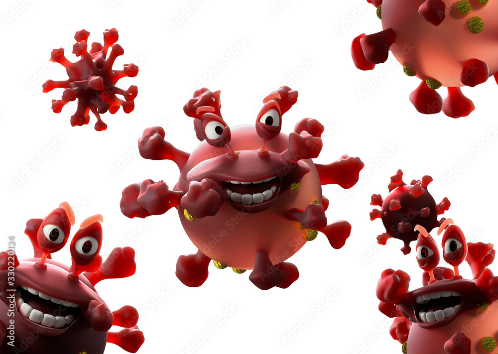 cartoon virus Covid 19 coronavirus quarantine concept 3d render Stock  Illustration | Adobe Stock