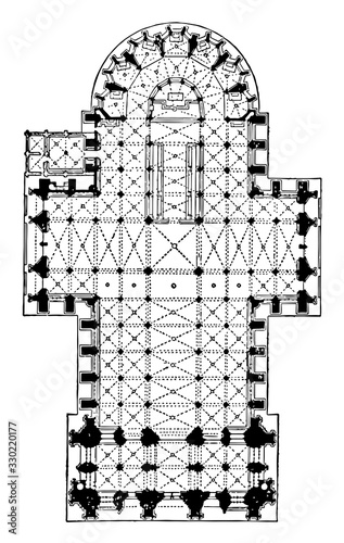 Bay, space between architectural elements, vintage engraving.