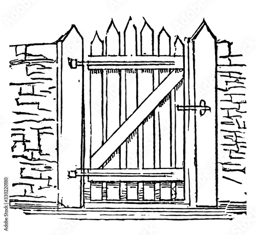 Gate, port,  vintage engraving.