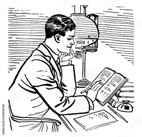 Studying, write,  vintage engraving.