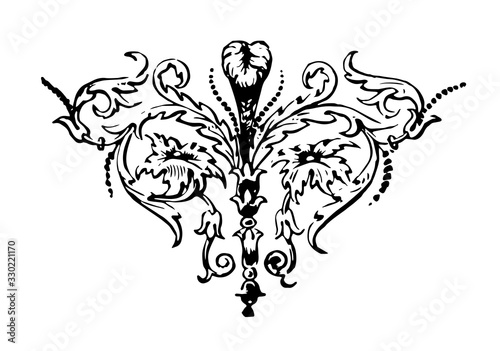 Floral motif have a flowers to create a pleasing and balanced composition, vintage engraving.