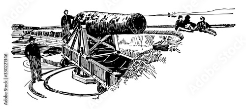 Parapet, balcony, vintage engraving.