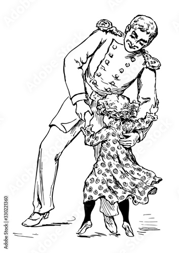 Dancing, something that becomes intensely,  vintage engraving.